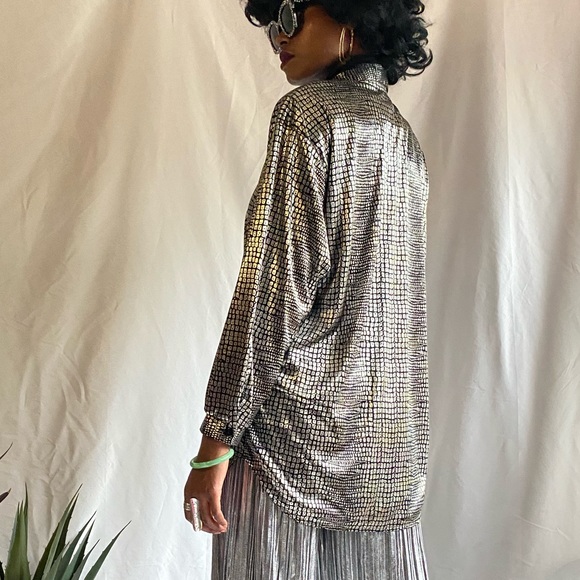 Vintage metallic long sleeve blouse - Picture 11 of 13